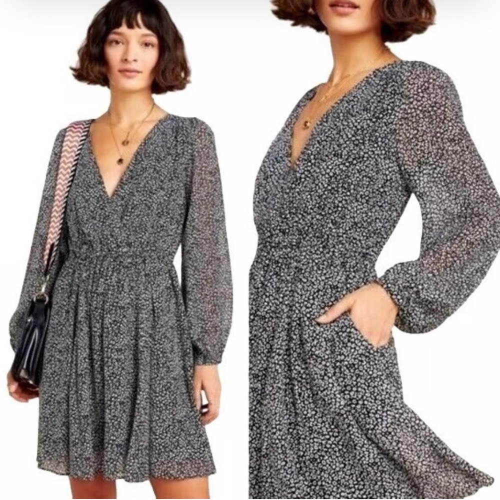 Anthropologie MAEVE Black and White Long Sleeve Dress Carolyn
